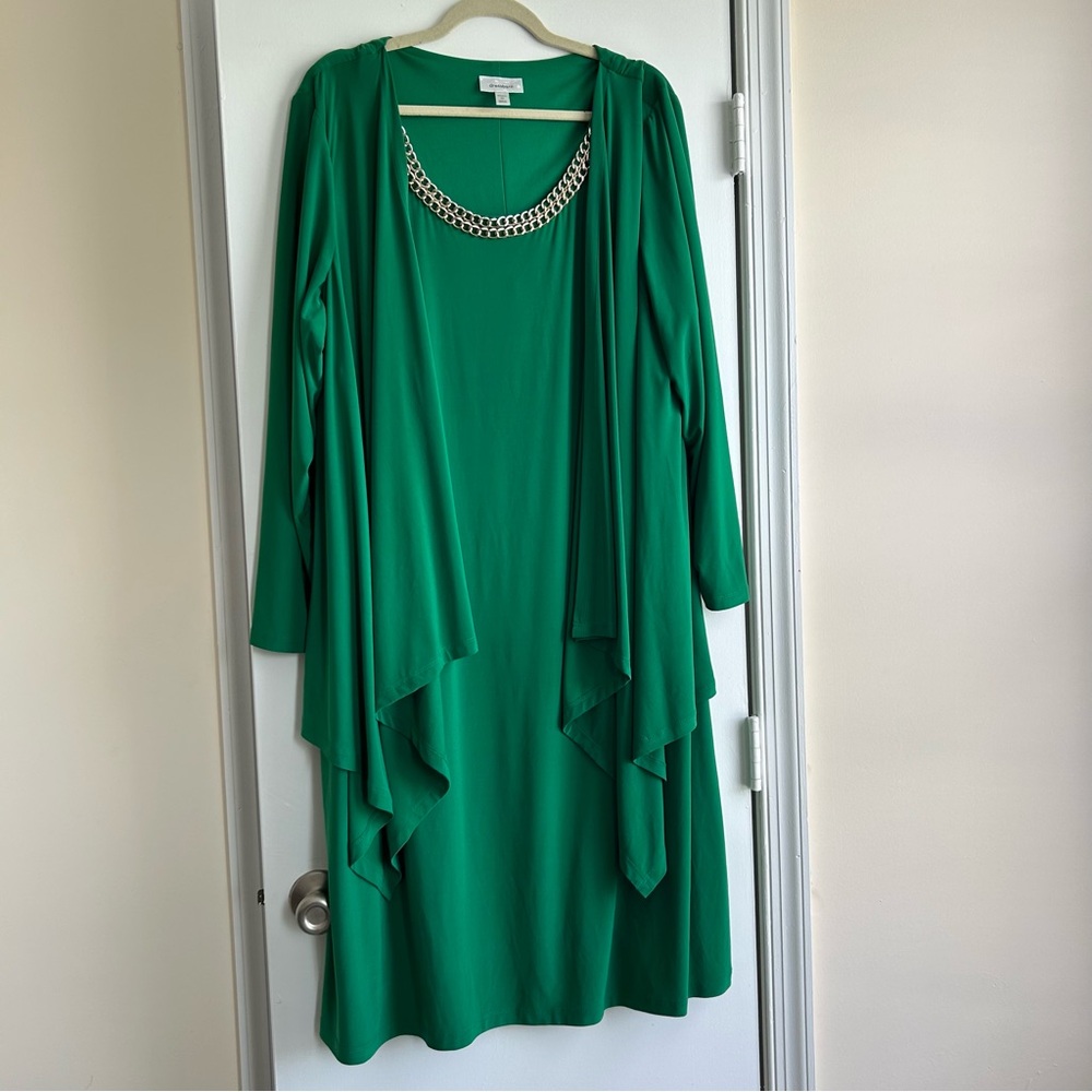 Dress Barn Elegant Green Dress with Gold Accents Size 24
